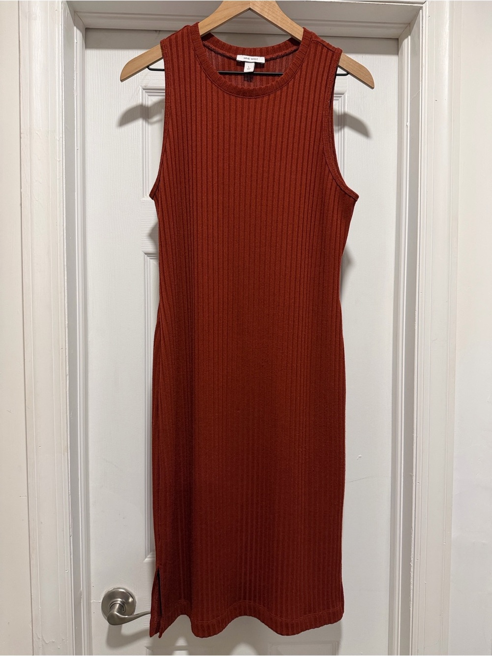 Nine West Ribbed Sleeveless Midi Dress in Rust